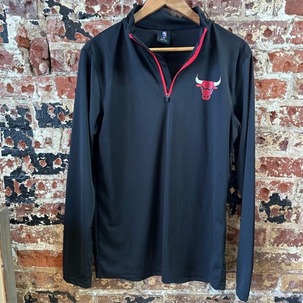 Chicago Bulls NBA Brand Basketball 1/4 zip Black Pullover Shirt Men Small